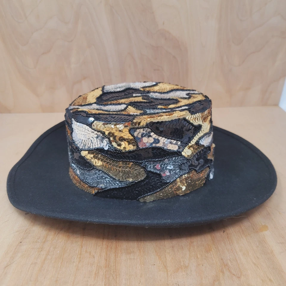 Carole Freed Women’s Hat for Le Petit Chapeau Wool Black Sequined Beaded USA - Image 3 of 4