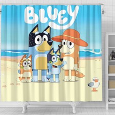 Cartoon Gift Idea, Funny Bluey Printed Shower Curtain or Bathroom Sets.