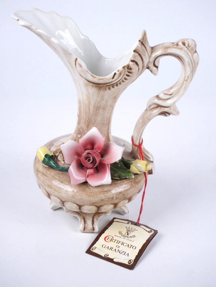 Vintage Capodimonte Certificato Di Garanzia Porcelain Pitcher w