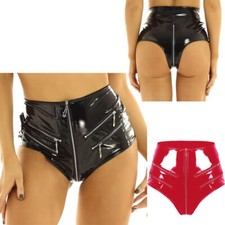 Women's Glossy Latex Underwear PVC Leather Panties Front Zipper Lingerie Briefs