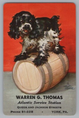 Q) ONE Single Swap Playing Card Artistic Dog Canine Vintage King Spades Barrel
