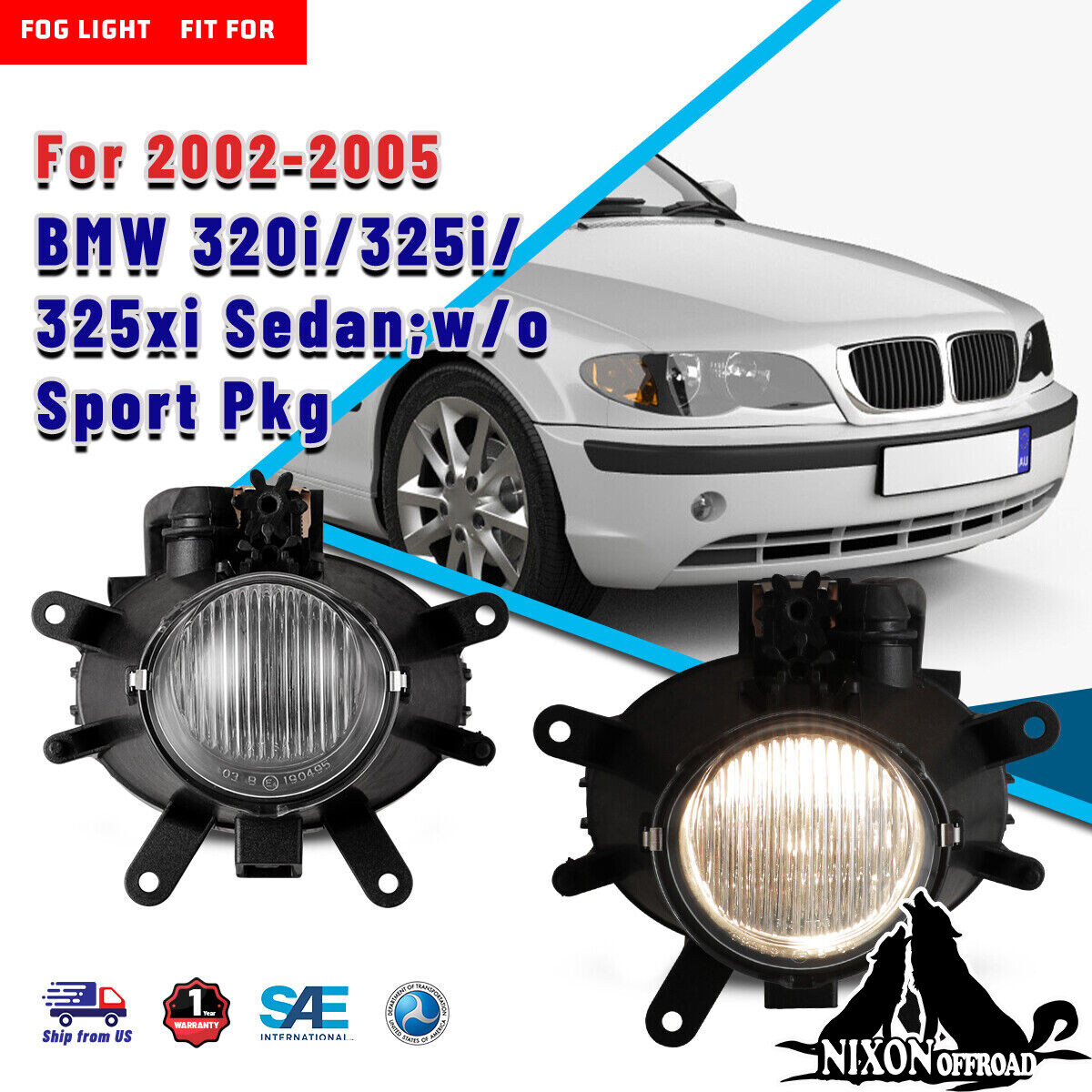 Pair Of Halogen Fog Lights For BMW 325i 325xi 330i 2002-2005 Sedan – Driver & Passenger Side