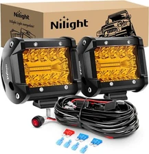 Nilight 2PC 4Inch Amber Led Pods Triple Row 60W Flood Spot Combo Fog Lights