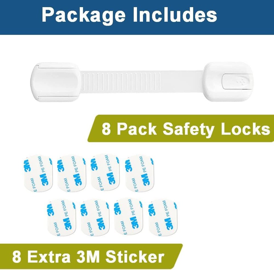 Child Safety Cupboards Straps Locks (8 Pack) for Drawers