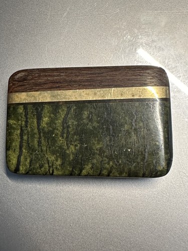 Vintage Wood and Brass Inlay Belt Buckle Mid Century Danish Modern Style - Picture 2 of 5