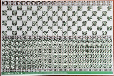 Dollhouse Miniature Wall Tiles Green & White Embossed 1:12 Scale for Kitchens