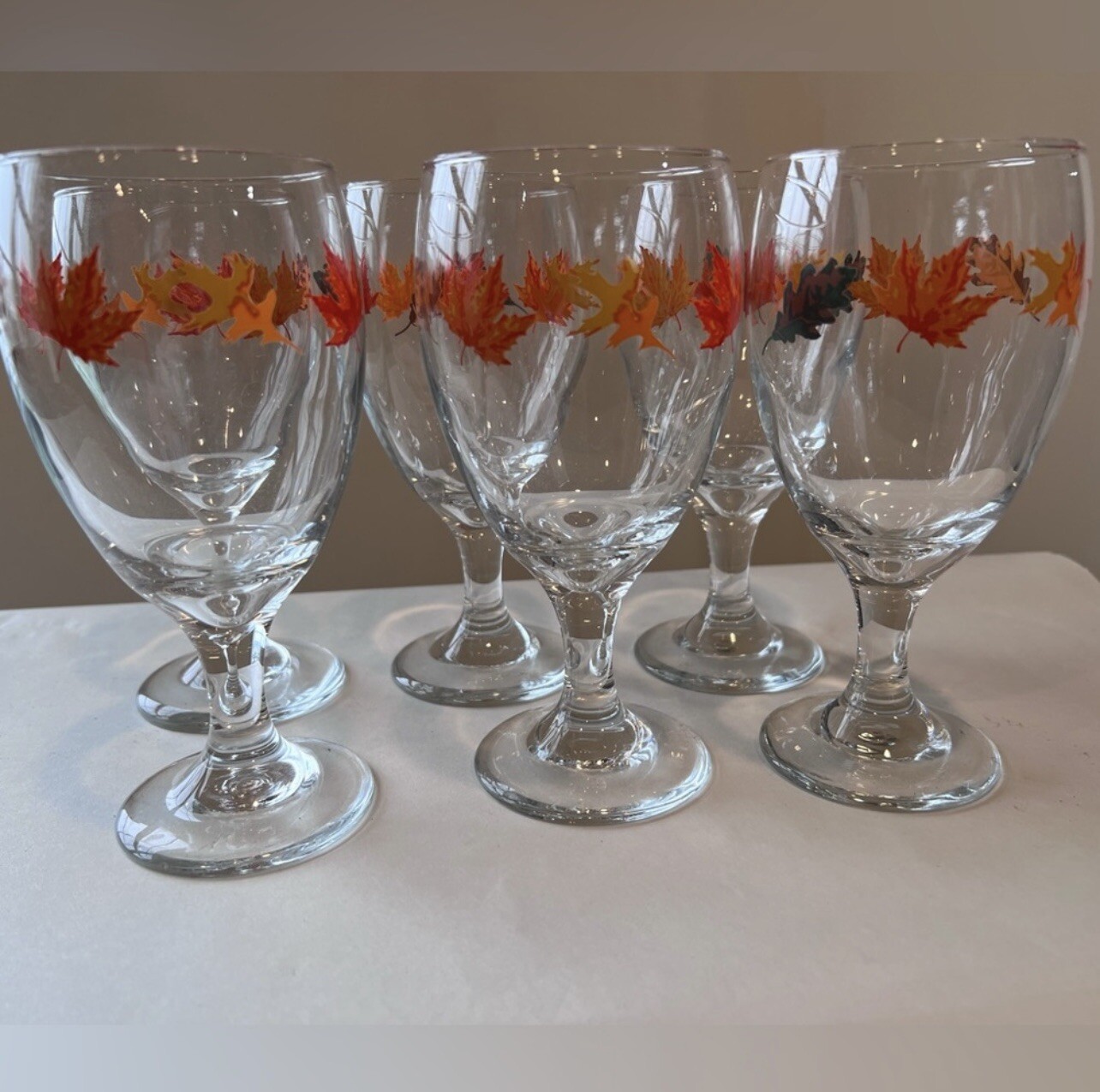 Libbey Premiere Clear Goblet Glasses with Fall Autumn Leaves Set of Six ...