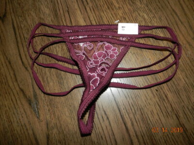 Enchanted Lingerie String Burgundy thong Panties shimmer flower Details Size 8