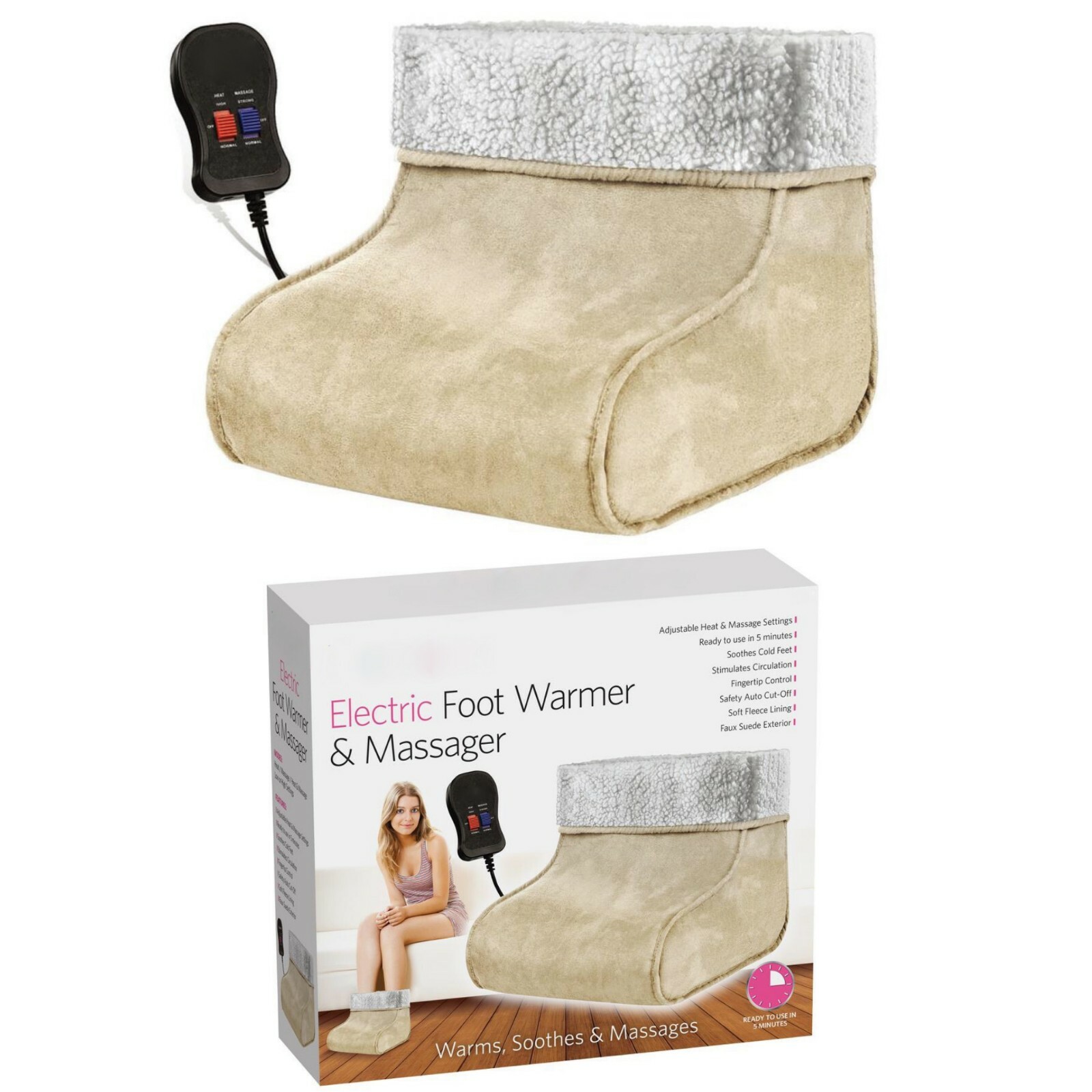 ELECTRIC FOOT WARMER & MASSAGER SOOTHING RELAXING HOT FEET FAUX FUR