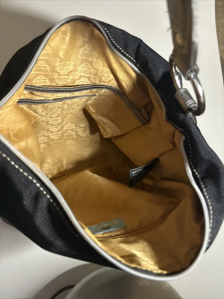 Bolso de Mano KATHY VAN ZEELAND Top Cremallera Cinturón Lona, Negro Plata Foto 4 de 4