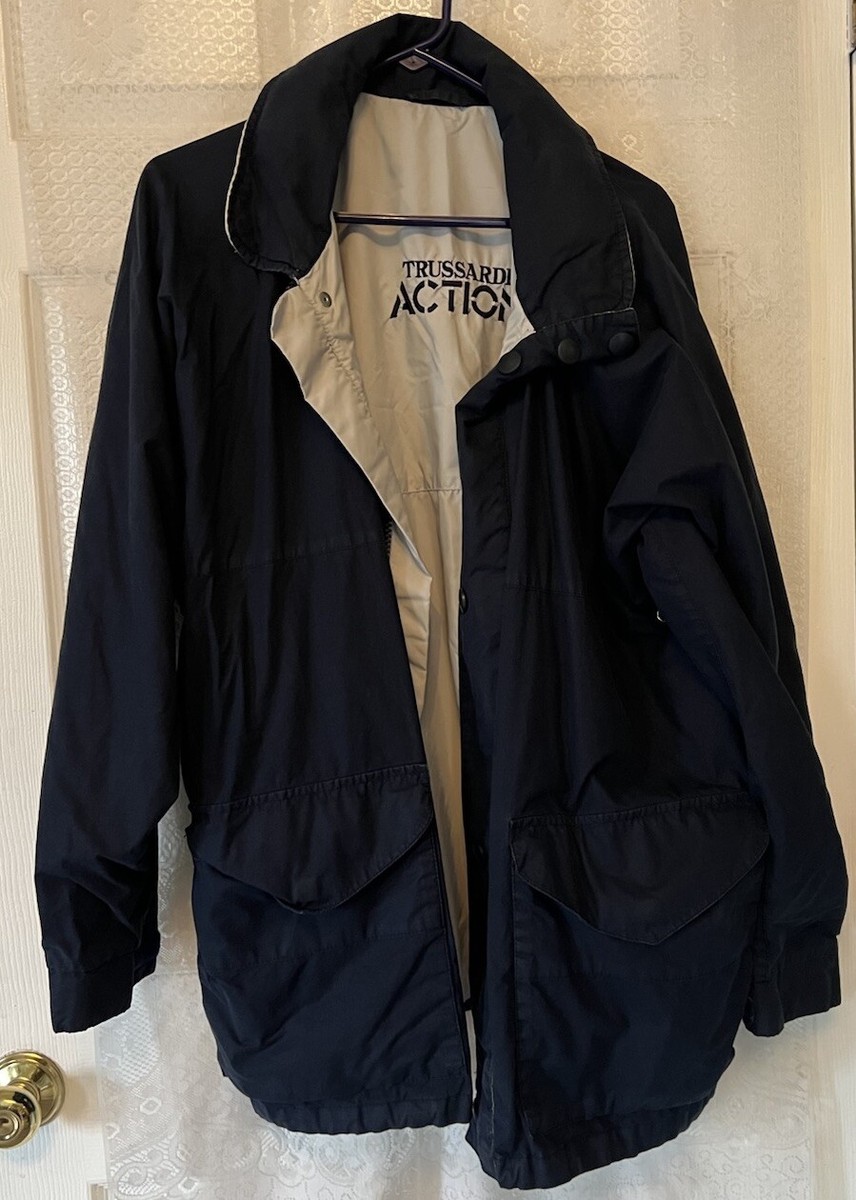 Trussardi Action Full Zip Hood Men’s Blue Windbreaker Jacket 50 Italy US 40