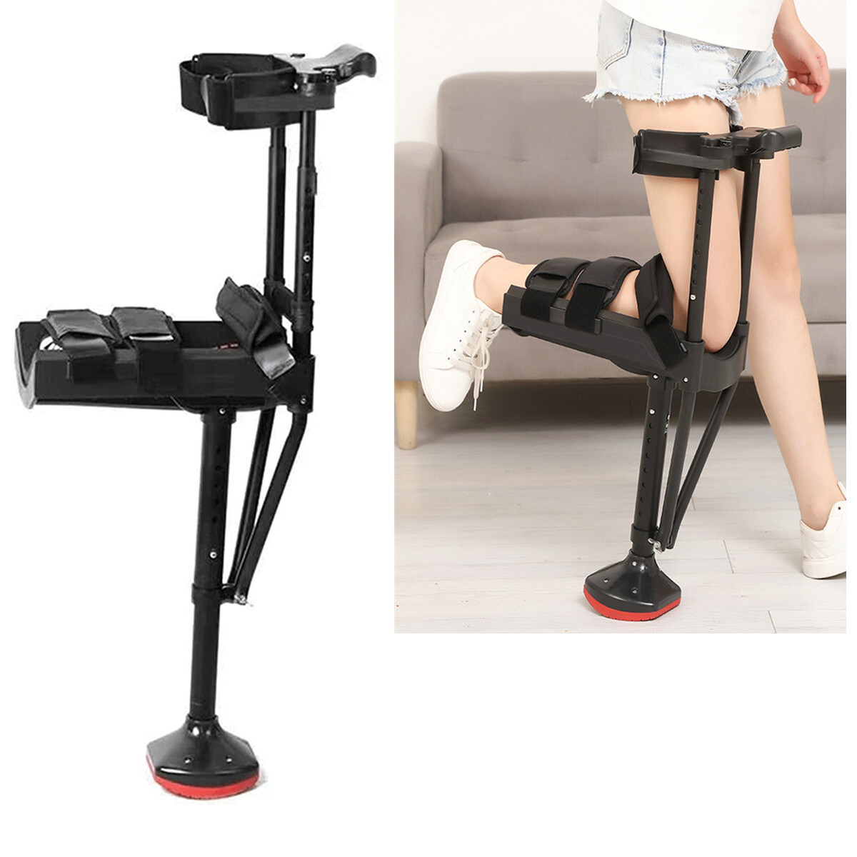 Hands Free Knee Crutches Single Leg Telescopic Walker Non-Slip For Ankle Fractures Sprains Calf-908122