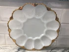 VTG Anchor Hocking White Milk Glass Tray Deviled Egg Oyster Plate Gold Trim 10"