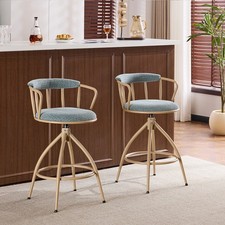Swivel Counter Height Bar Stools Set of 2 Upholstered Barstools with Back Blue