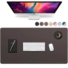 44x22" Large Leather Desk Mat PU Desk Pad Protector Dark Brown Mouse Pad