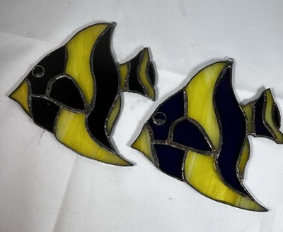 Handcrafted Stained Glass Anglefish   Bright and Fun Window Decor