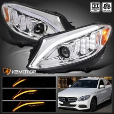 Fits 2015-2018 Mercedes W205 C250 C300 C350 LED Switchback Projector Headlights