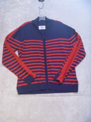 Mens Cardigan Sweater Size XL Blue Red Full Zip Striped Emerson Street Peruvian