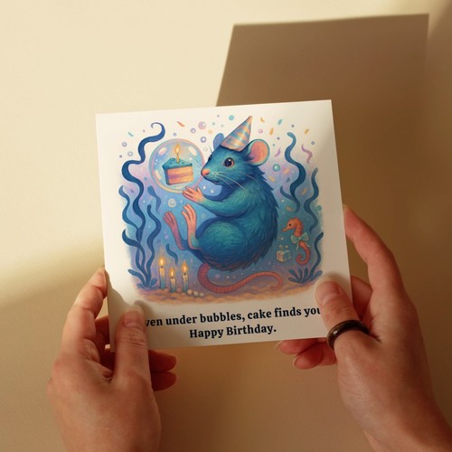Rat on water - Happy Birthday Card & Envelope - Personalised card - Friend - Picture 5 of 10