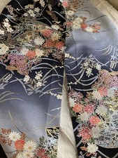 Japanese kimono silk fabric / Chirimen crepe fabric, midnight AB26