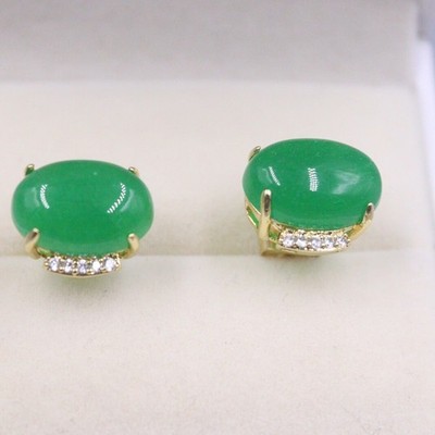 New GP Alloy Heating Jade Earrings Women's Green Round Stud Earrings
