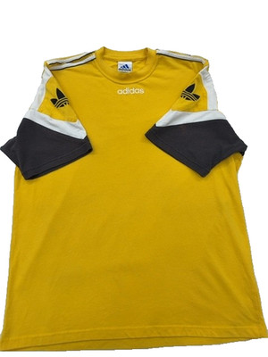 Adidas Herren T-Shirt gelb gestreift Kurzarm XL 3 Streifen