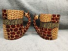 Vintage Safari Hand Carved Wood Cups Kenya Africa Hand Painted Giraffe's  — photo 3