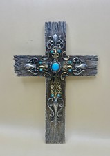 New 11.5" Decorative Wall Cross-Faux Turquoise Home D cor Western Rustic Style