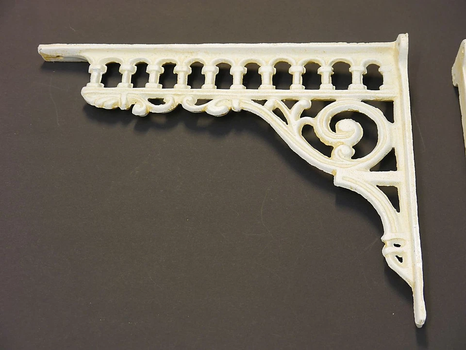 2 Regalwinkel Regalstützen Antik Stil Gusseisen cremeweiß T: 27,5cm (9657) - Bild 3 von 4