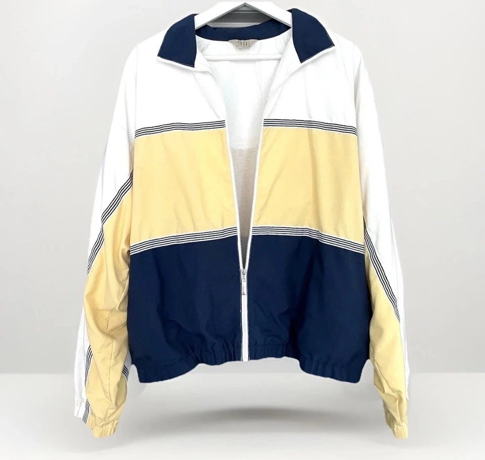 复古 80 年代 TEDDI 色块风衣夹克白色黄色海军蓝 - L 码(Est — 第 2/4 张图片