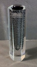 Mandruzzato Murano Hexagonal Vase Sommerso Dark Purple Silver Speckles 7.75"