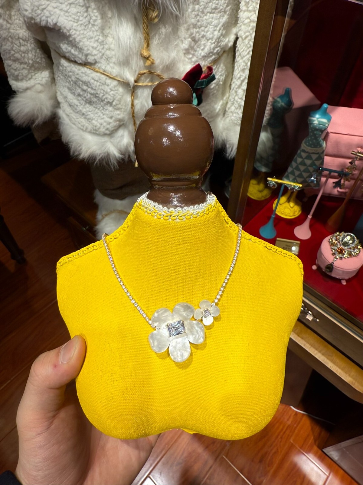 Rare Vintage Babylon Flower Necklace Full Crystal Pearl Sweater Chain Export