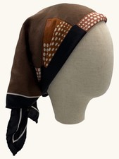 Vintage Silk Square Scarf Brown Black Orange Geometric Polka Dot Print 21x21