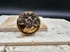 Vintage Brass Cigar/Cigarette Cutter Ashtray Floral Rose Motif Tobacciana