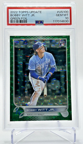 2022 Topps Update Series - Bobby Witt Jr. #US100 Green Foil /499 (RC) PSA 10 GEM