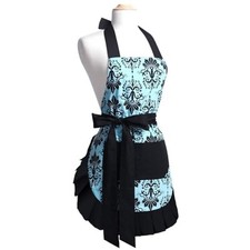 Mothers Aprons for Women with Pockets, Extra Long Ties, Vintage Damask Apron,