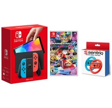 Nintendo Switch OLED Neon Red/Blue Edition + Mario Kart 8 Deluxe + Racing Wheel