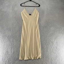 Theory Slip Womens 4 Deep V Midi Spaghetti Strap Layer Sheer Beige