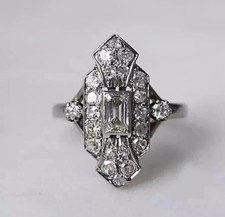 Vintage Art Deco Style Lab Created Diamond Engagement 14k White Gold Finish Ring