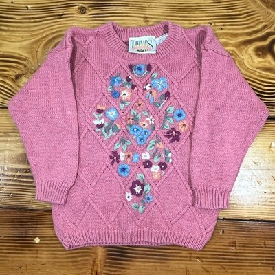 Vintage 90s Threads Clothing For Kids Sweater Girls 3T Pink Floral Flowers
