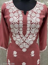 2 Pcs Cotton Pink Chikankari Kurta with Palazzo Set For Women Plus Size
