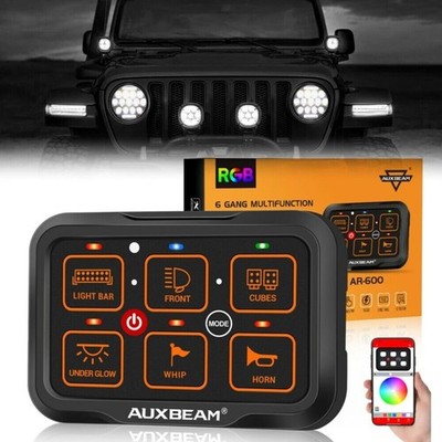 Auxbeam RGB 6 Gang Switch Panel With Dust Cover&Bracket Remote Dimmable For Jeep