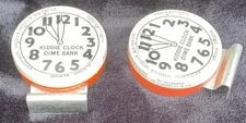 Vintage Tin Litho Kiddie Clock Dime Bank/Candy Containers JC Crosetti Co