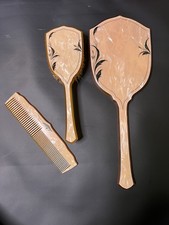 Vintage Art Deco Pink Celluloid Vanity Set - Mirror, Brush, Comb