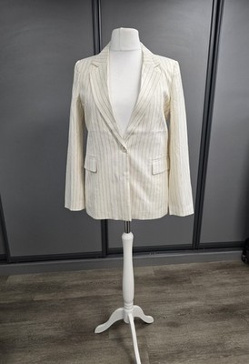 Friends Like These Cremefarbener einreihiger maßgeschneiderter Blazer aus Leinenmischung Größe 14...