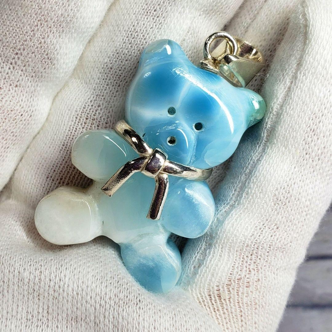 Larimar Bear Pendant Top Solid Silver 925 Blue & … - image 1