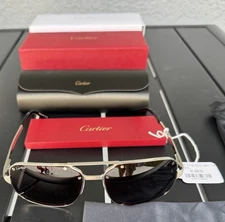Cartier Santos Sunglasses CT0194S Unisex Aviator  Silver Frame NWT