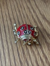 Vintage Brooch Ladybug Brooch Pin Gold Tone Rhinestone Enamel