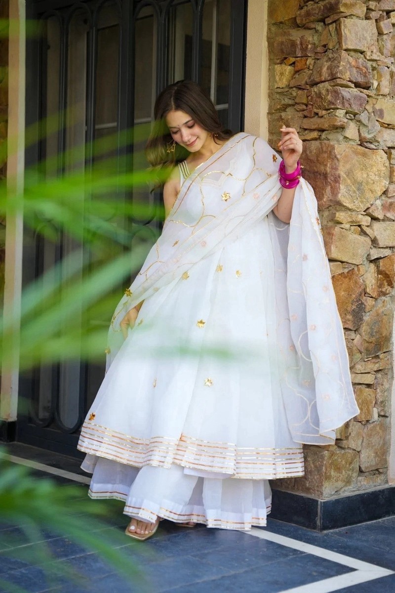 anarkali dress organza Pastel Brown Tissue Organza Anarkali Palazzo Suit