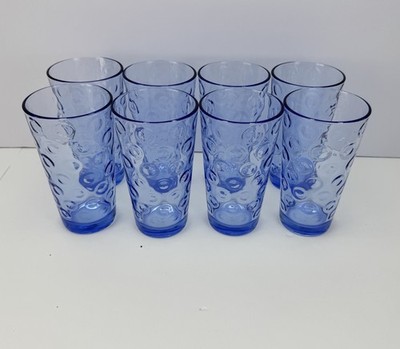 Set of 8 Blue Pasabahce Cirque Bubble Circle Ring Glasses High Ball Barware